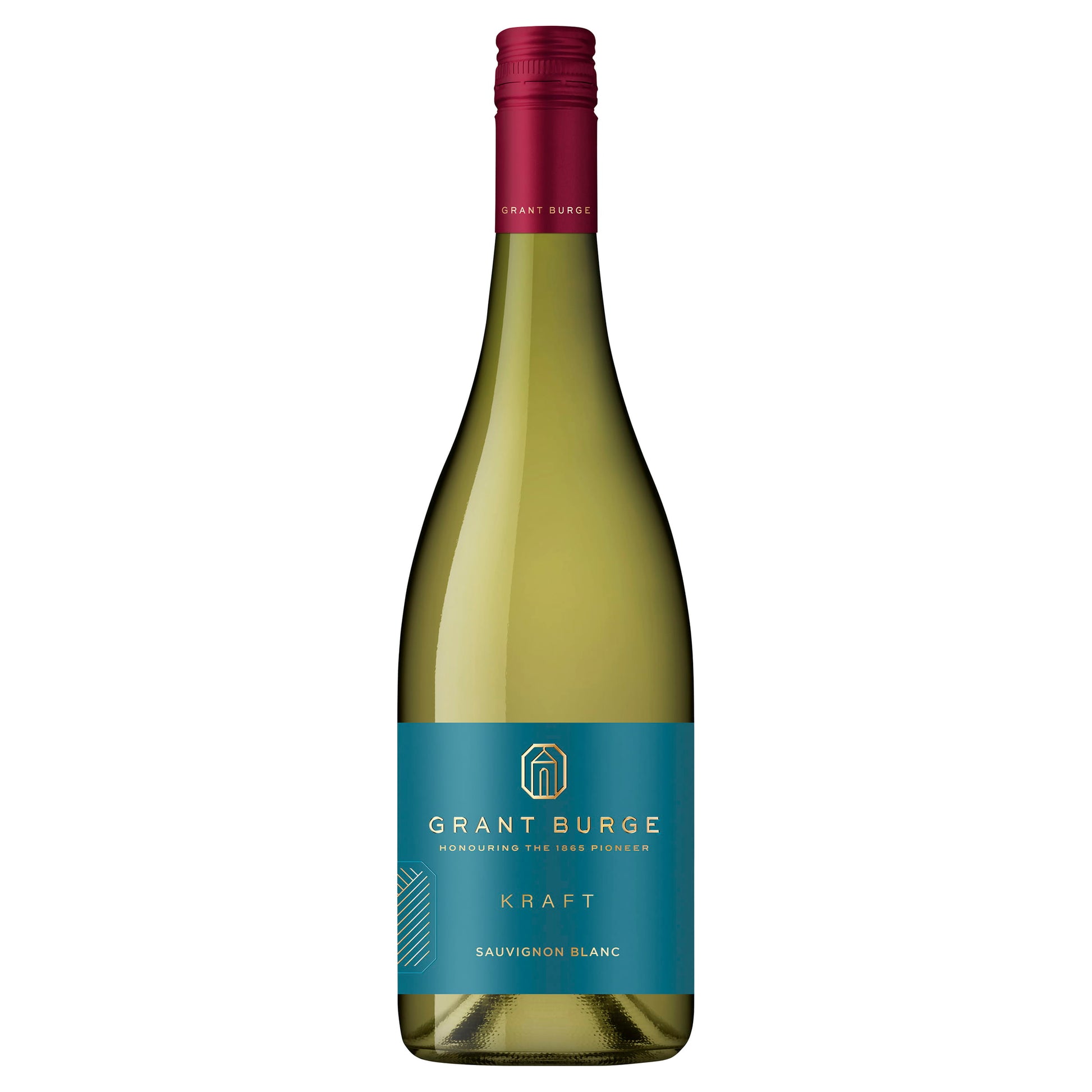 A bottle of Grant Burge Kraft Sauvignon Blanc wine with a label showing the brand and the variety.
