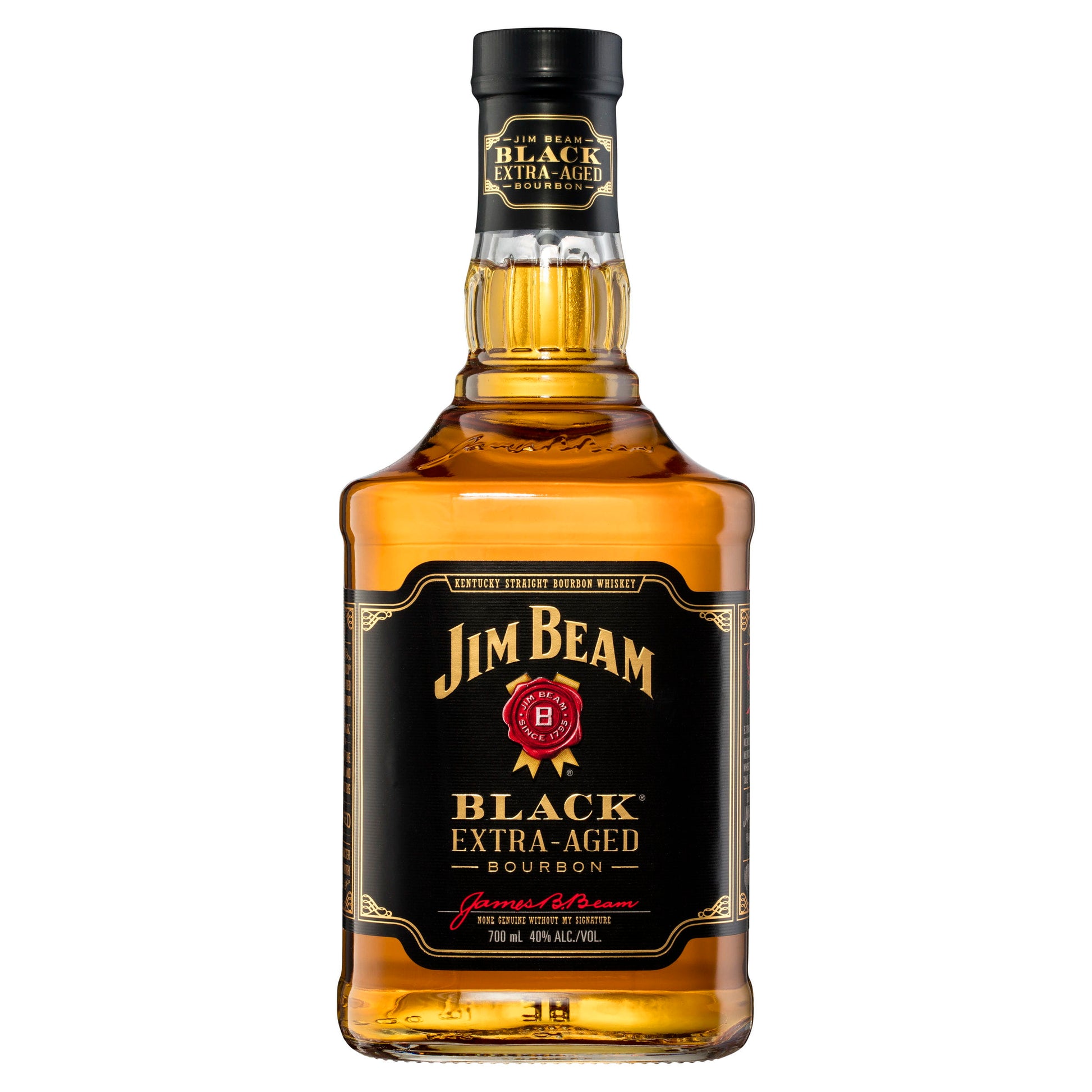 A bottle of Jim Beam Black Extra Aged bourbon whiskey.